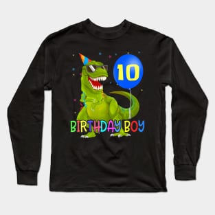 10 Years T-Rex Dino Boy 10Th Birthday Party Long Sleeve T-Shirt
